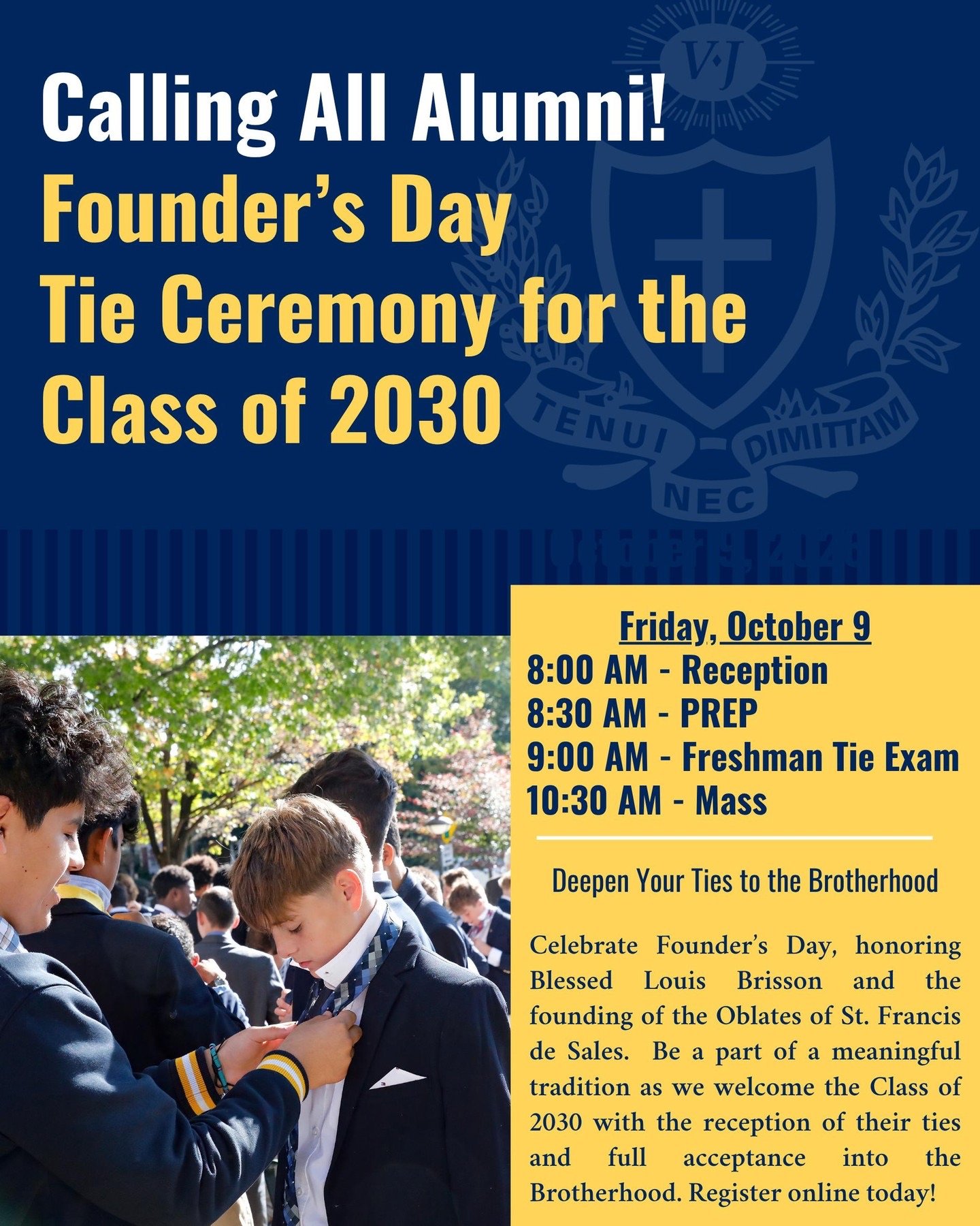 Founder's Day Tie Ceremony for the Class of 2030 invitation to alumni